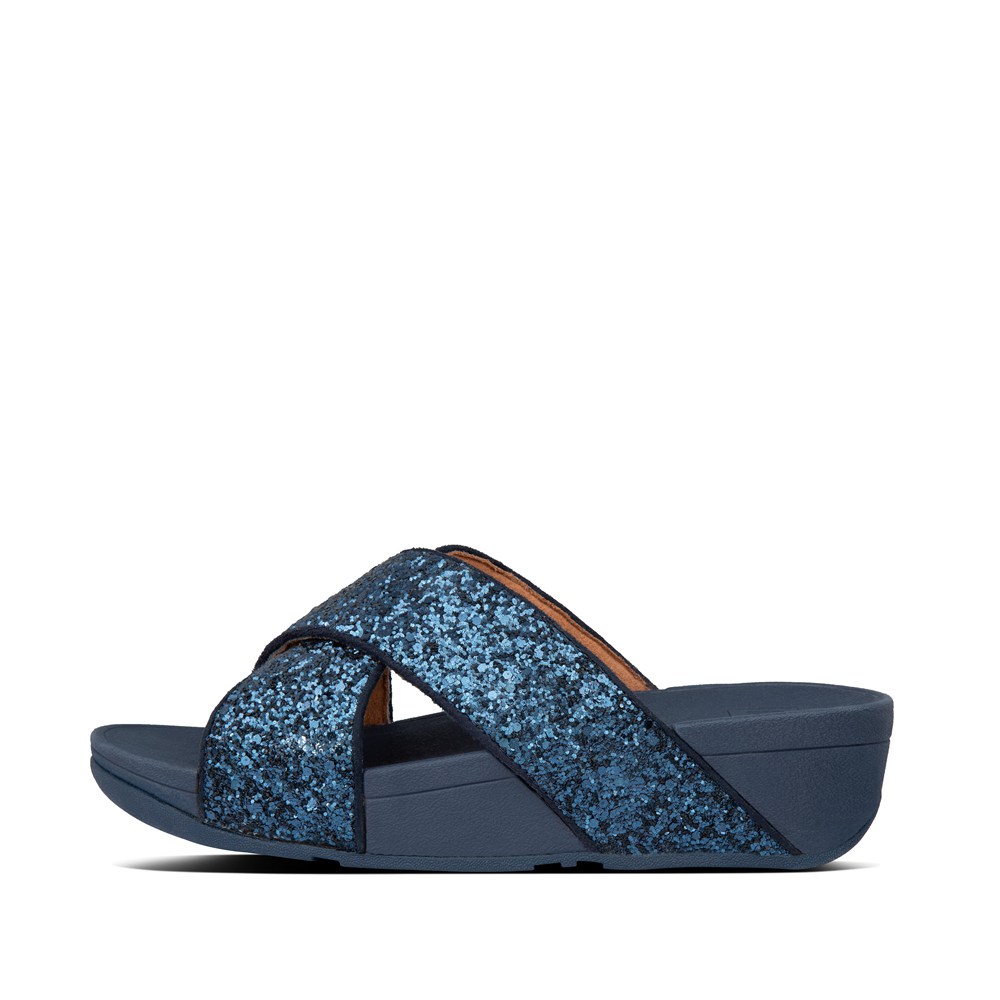Fitflop Womens Slides - Lulu Glitter Cross - Navy - 063-VSFBZW